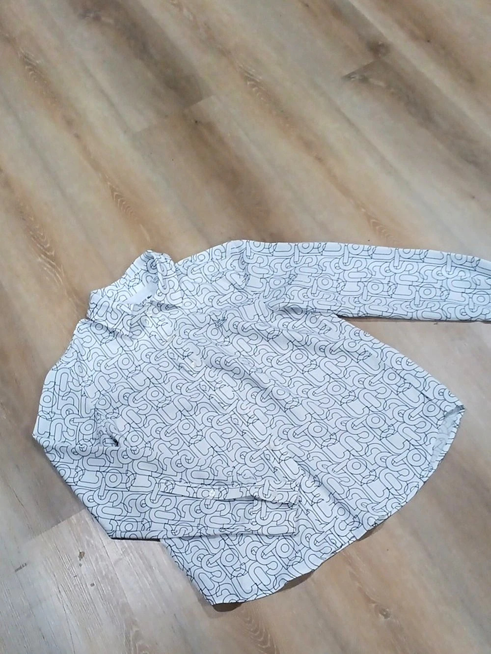 Lacoste Allover Monogram Print Long Sleeve Shirt White & Blue Medium